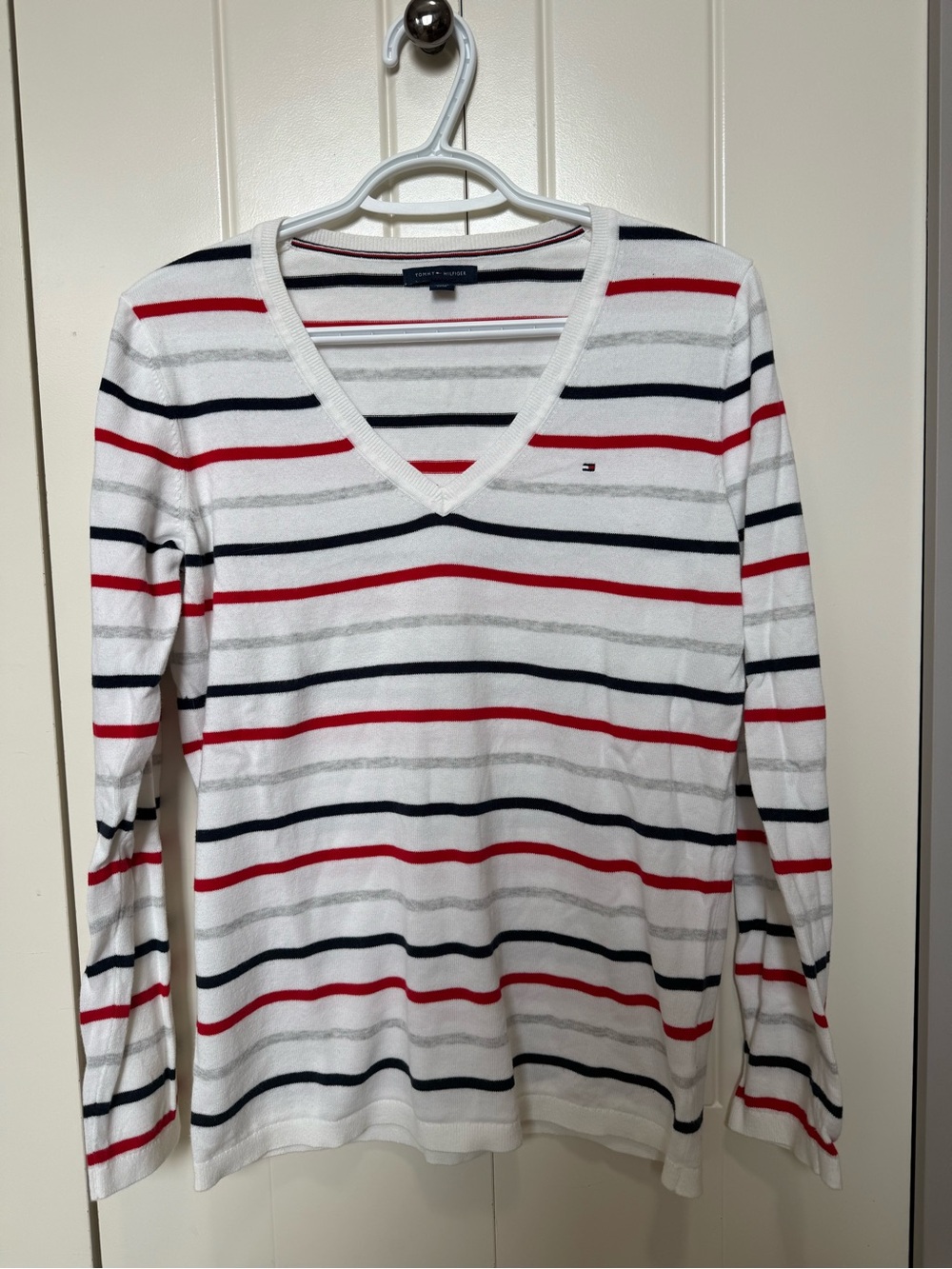 Tommy Hilfiger Women's V-Neck Stripe Sweater